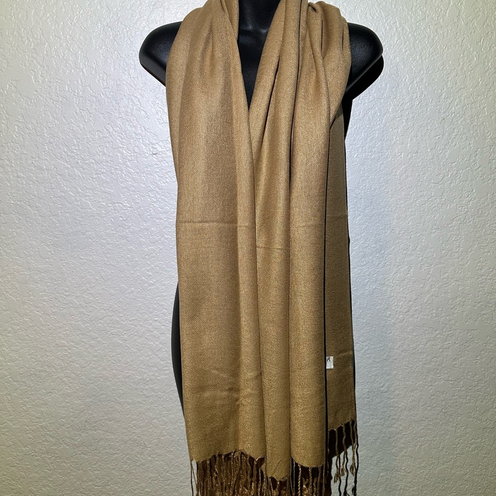 Elegant Tan Scarf with Fringe